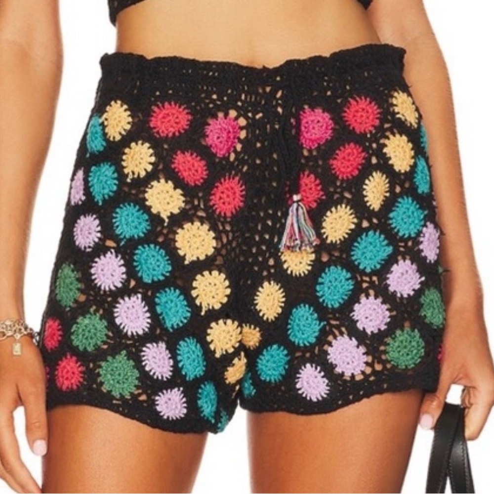Agua Bendita Crochet Shorts Size M NWT Multicolor Boho Beach Cover Up